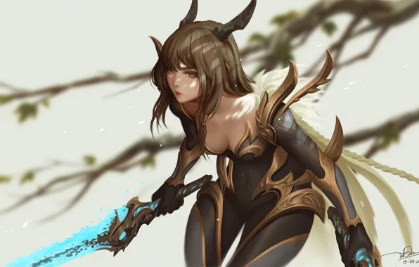Girl, sword, game, armor, woman, anime, beautiful, pretty
