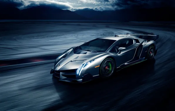 Картинка движение, скорость, Lamborghini, front, Veneno