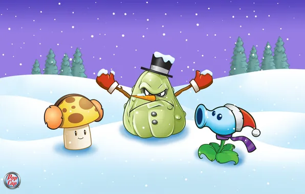 Картинка зима, снег, гриб, Plants vs Zombies