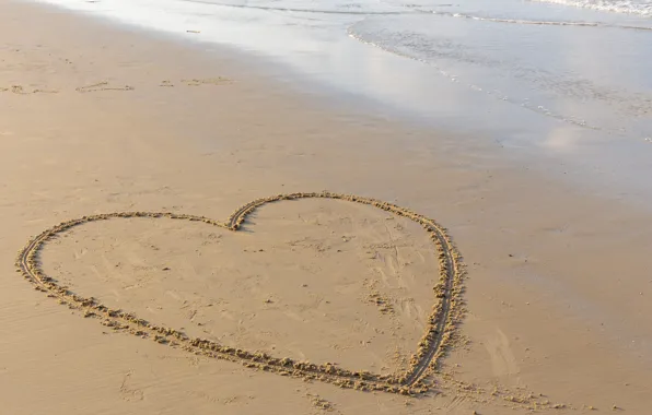 Песок, море, волны, пляж, лето, любовь, сердце, summer