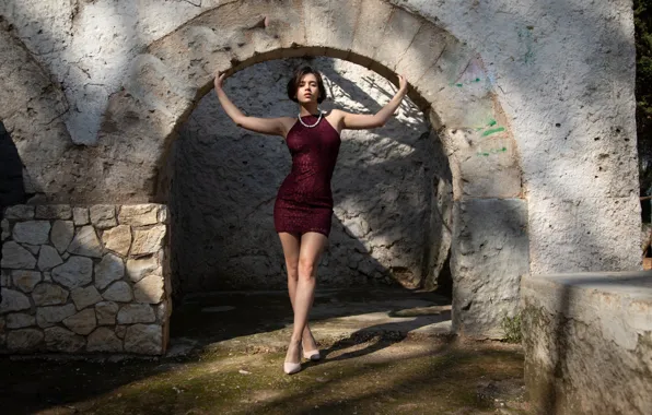Wall, rock, hot girl, stone, model, outside, shadows, sexy woman