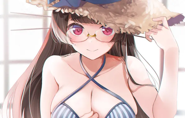 Girl, sexy, cleavage, long hair, brown hair, boobs, anime, beautiful