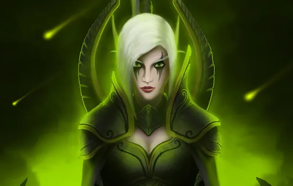 Картинка девушка, арт, World of Warcraft, белые волосы, Maiev Shadowsong