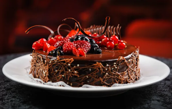 Картинка ягоды, малина, шоколад, черника, тарелка, торт, десерт, смородина