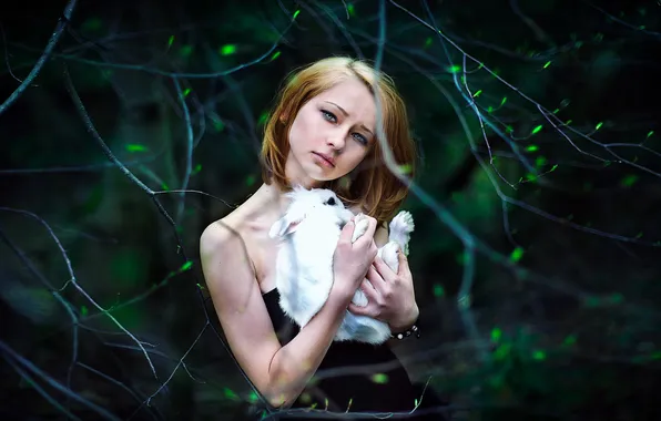 Девушка, настроение, кролик