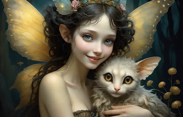 Взгляд, девушка, цветы, природа, лицо, поза, улыбка, эльф