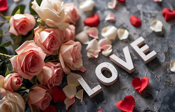 Картинка любовь, цветы, романтика, сердце, розы, love, happy, День святого Валентина