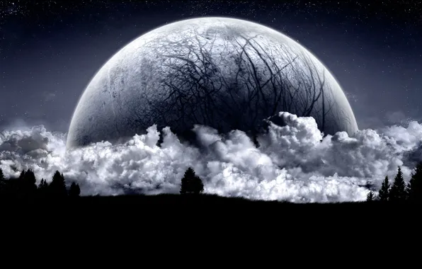 Картинка Облака, Ночь, Луна