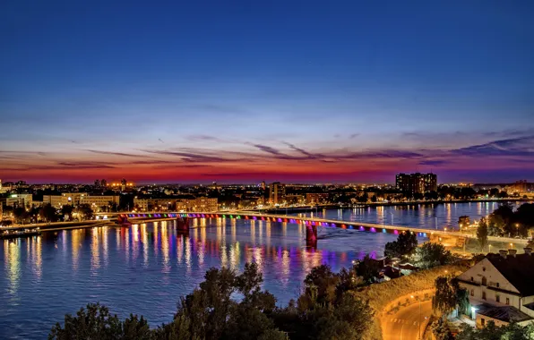 Небо, ночь, мост, река, Сербия, Bridges, Rivers, Novi Sad