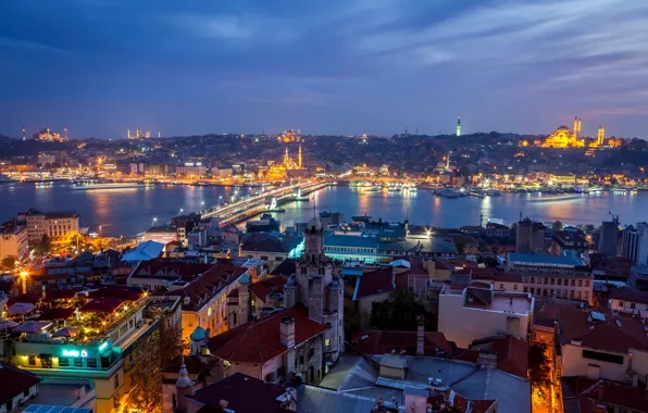 Город, здания, дома, вечер, панорама, Стамбул, Турция, Turkey