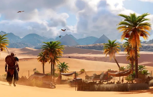 Пустыня, Поселение, Египет, пирамиды, Assassin's Creed Origins