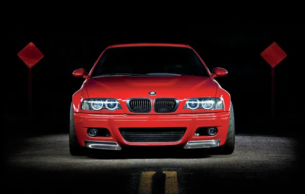 Картинка BMW, Red, Night, E46, Road, M3