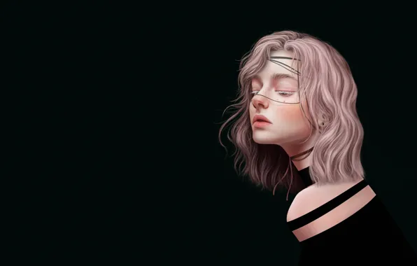 Девушка, Минимализм, Рисунок, Блондинка, Губы, Стиль, Лицо, Girl