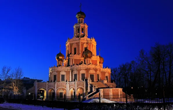 Зима, ночь, церковь, Москва, Russia, Moscow, Temples, Храм Покрова