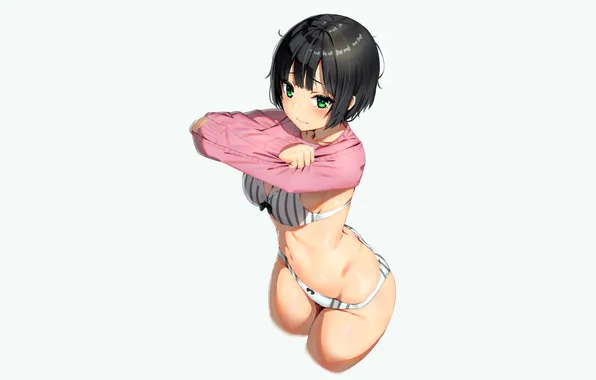 Girl, sexy, cleavage, green eyes, boobs, anime, beautiful, short hair
