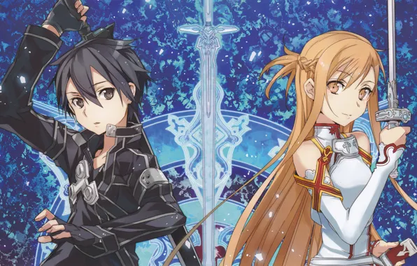Девушка, оружие, парень, мечи, anime, art, sword art online, kirito
