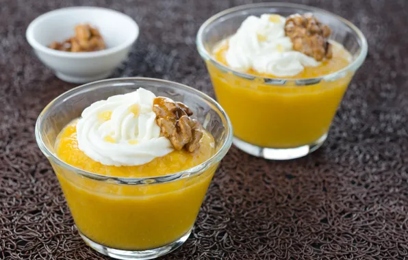 Тыква, крем, десерт, dessert, грецкий орех, pumpkin, kernel