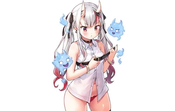 Girl, sexy, lingerie, pantsu, panties, horns, long hair, anime