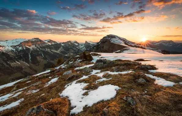 Картинка горы, рассвет, утро, Швейцария, Альпы