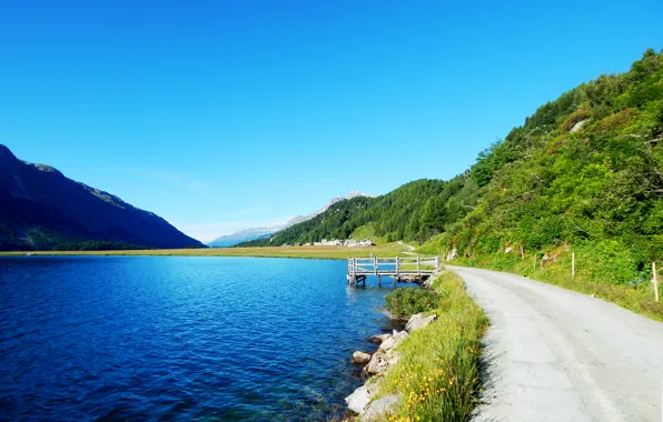 Лето, горы, природа, Швейцария, деревня, дорожка, summer, Switzerland