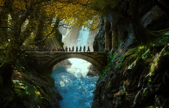 Картинка лес, эльфы, гномы, плен, отряд, Legolas, Хоббит, The Hobbit