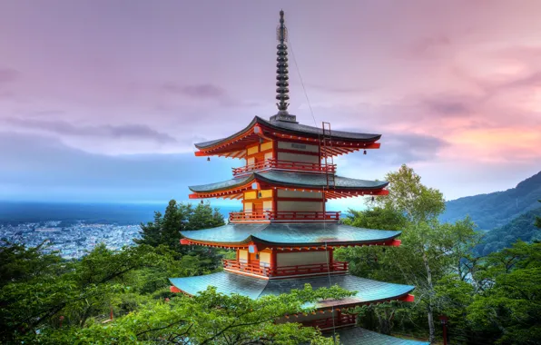 Небо, крыши, Tokyo, Japan, Senso-ji temple, пагода храма Сенсо-дзи