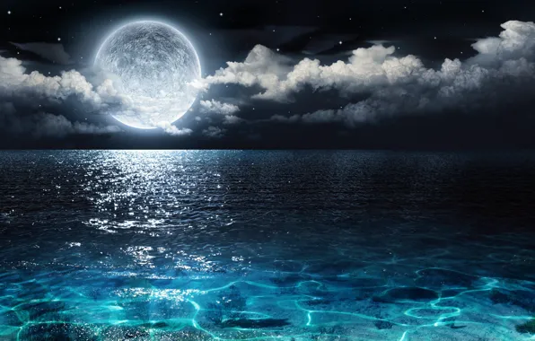 Картинка море, ночь, луна