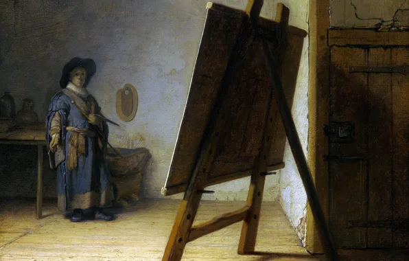 Картинка картина, автопортрет, Рембрандт ван Рейн, Художник в Своей Студии
