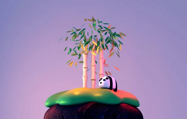 Пальма, бамбук, арт, детская, Tzuyu Ka, bamboo and panda