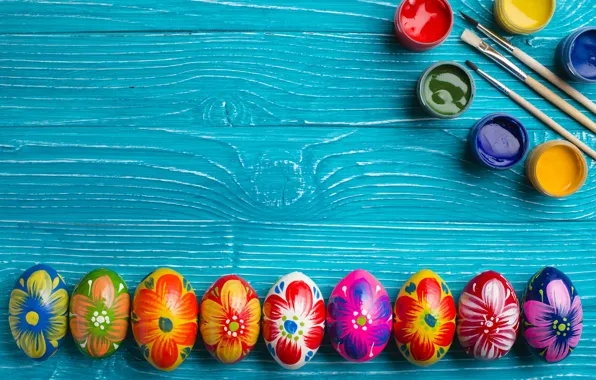 Краски, весна, colorful, Пасха, wood, spring, Easter, eggs