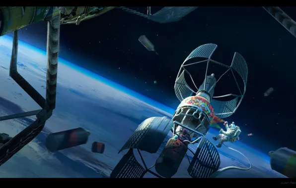 Планета, космонавт, final space art