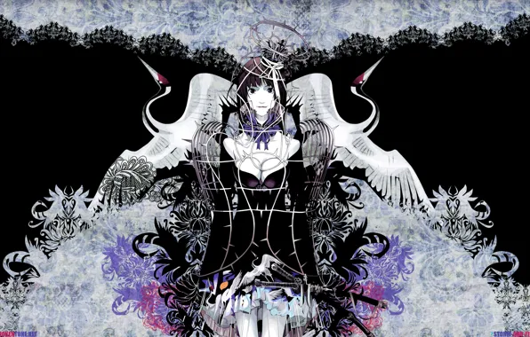 Девушка, две, клетка, декольте, Tenjou Tenge, орнамент, катаны, журавли
