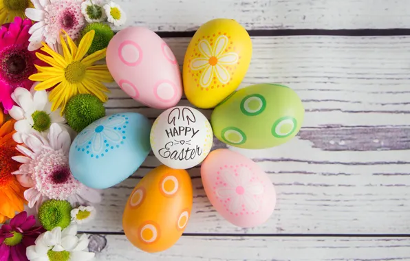 Цветы, яйца, весна, colorful, Пасха, happy, flowers, spring