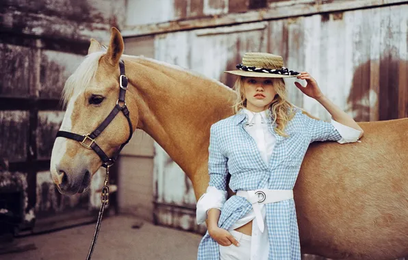 Картинка hat, lips, hair, horse, cowgirl, direct gaze, stable