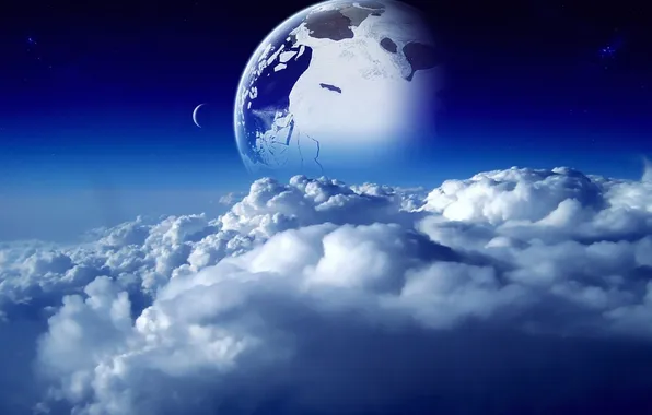 Картинка небо, облака, луна
