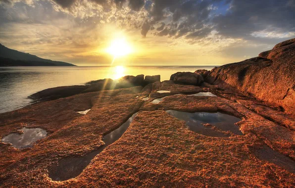 Закат, природа, фото, рассвет, Australia, Tasmania, Freycinet National Park