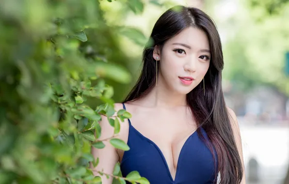 Girl, sexy, cleavage, blouse, long hair, boobs, smile, beautiful
