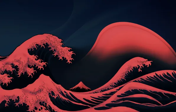 Картинка Океан, Волны, Red, Пена, Красные Волны