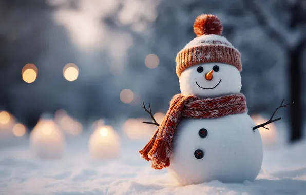 Картинка зима, снег, Рождество, Новый год, снеговик, Christmas, winter, snow