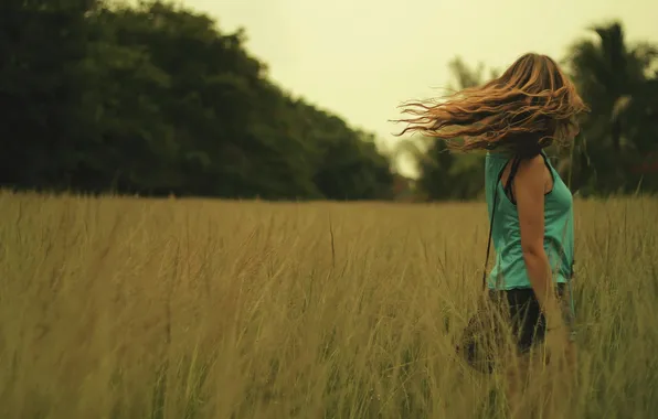 Поле, девушка, настроение, вечер