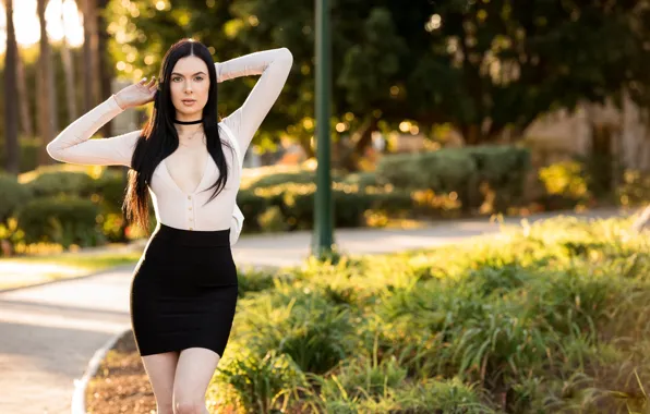 Girl, sexy, model, pretty, brunette, body, pose, skirt