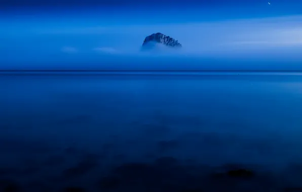 Картинка море, пейзаж, ночь, туман, скала