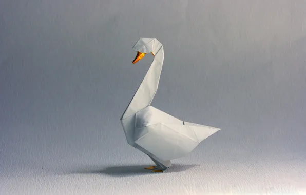Белый, серый, тень, лебедь, white, swan, оригами, origami