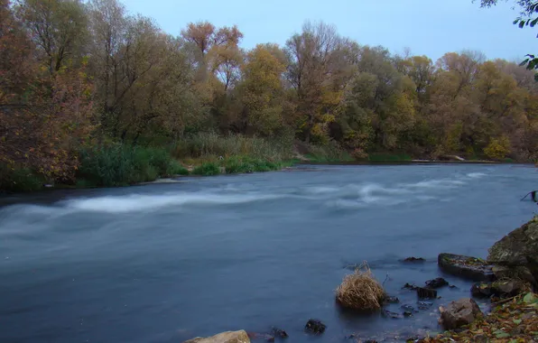Осень, вода, река, камни, поток, течет