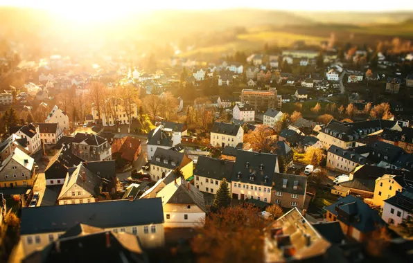 Twilight, Germany, sunset, dusk, roofs, Schneeberg