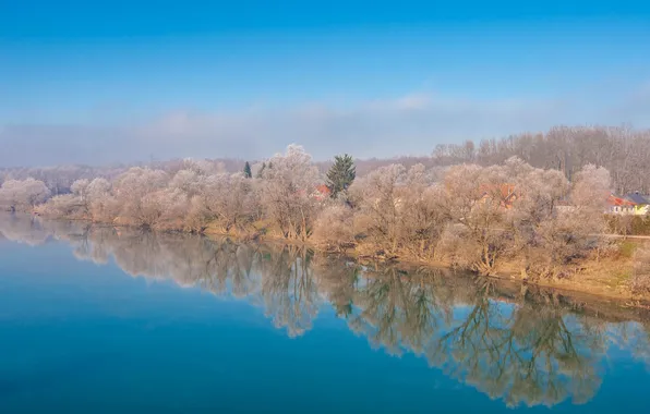 Картинка небо, деревья, природа, река, Хорватия, Croatia