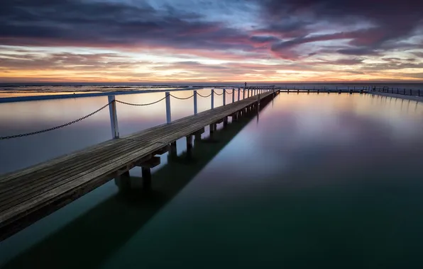 Картинка море, закат, мост