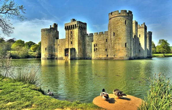 Картинка Bodiam castle, ducks, water