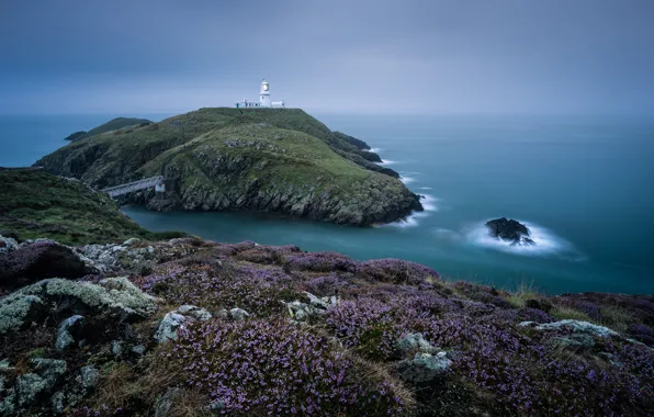 Картинка море, побережье, маяк, Англия, England, Уэльс, Wales, Ирландское море
