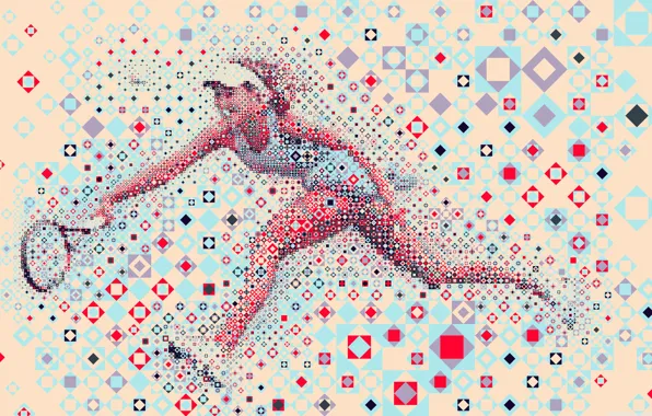 Картинка абстракция, коллаж, игра, теннисистка, ракетка, теннис